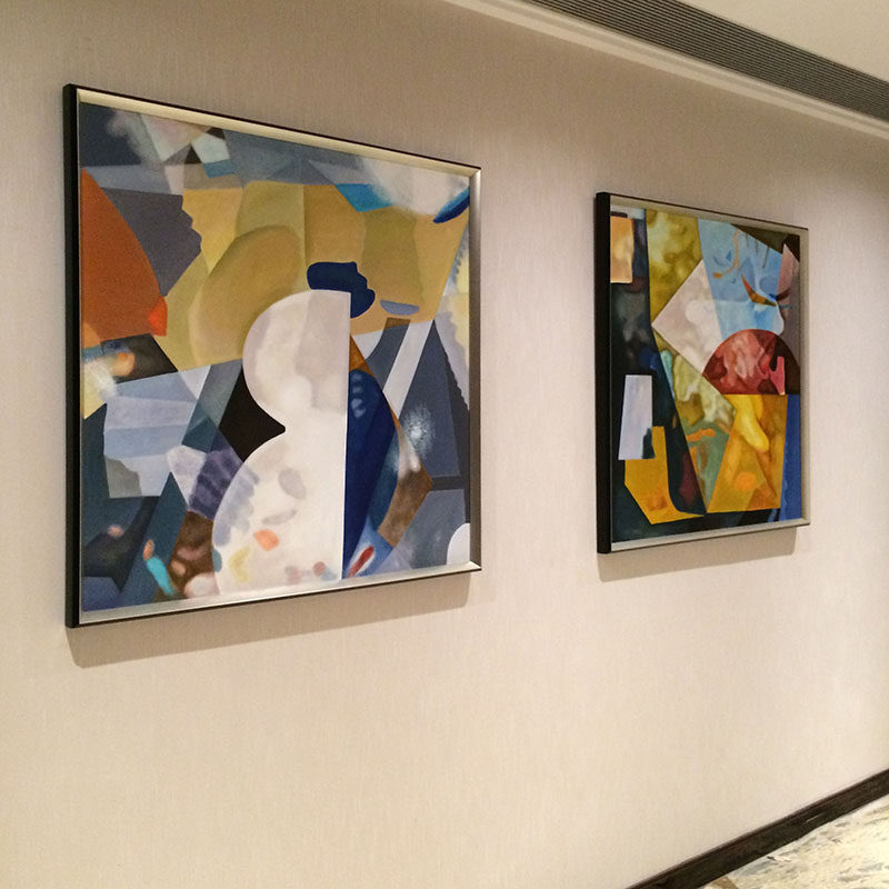 四合艺术ArtDeco纯手工手绘油画挂画客厅抽象二联装饰画轻奢定制