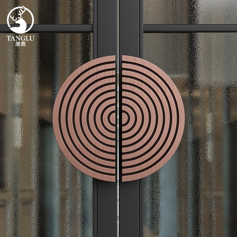 极简圆形大门拉手玻璃门实木门双开门铝雕半圆柜门新中式门把手
