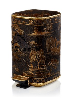 狮落皇庭高端皇室纯手工彩绘新款艺术摆件陶瓷配铜垃圾桶