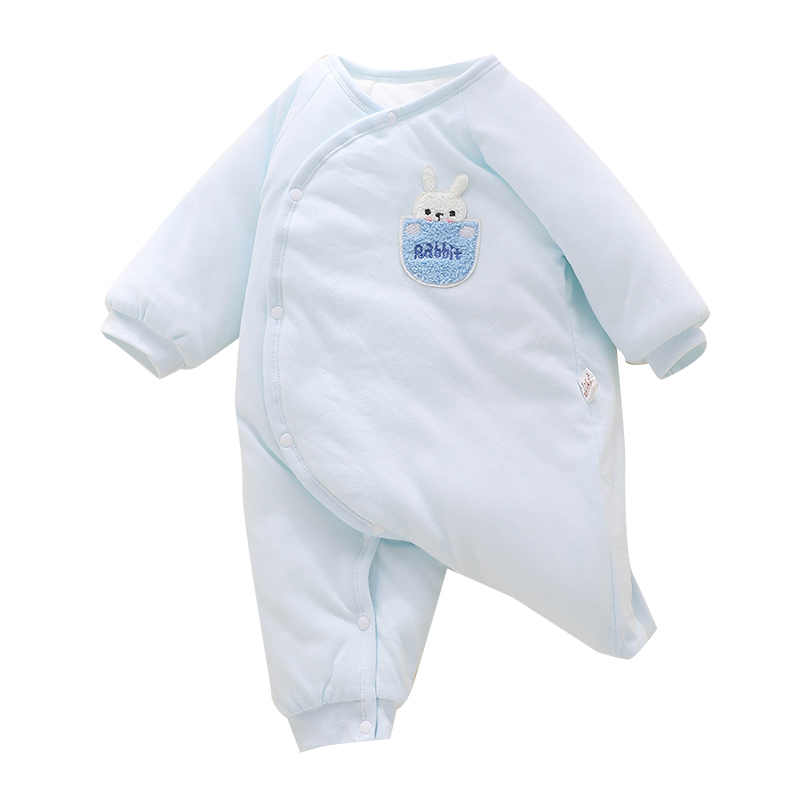 夹棉连身衣服婴儿秋冬季新生59码66睡衣冬款初生宝宝冬装棉服冬天