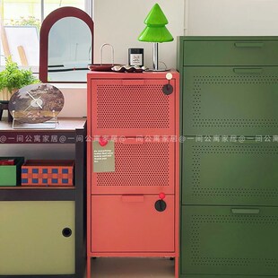 一间公寓家居中古风复古铁皮柜抽屉斗柜储物钢制铁艺餐边柜收纳