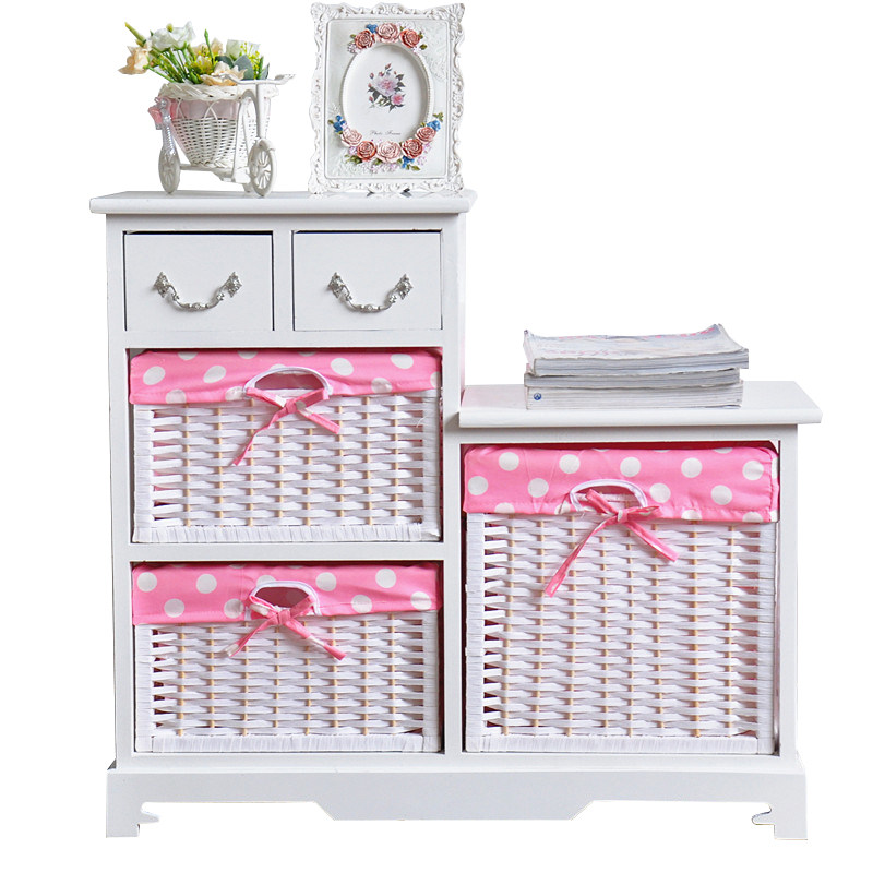 韩式简易实木床头柜轻奢窄电视柜田园餐边柜藤编储物儿童卧室收纳