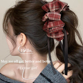 纯棉格子褶皱蝴蝶结英伦风香蕉夹竖夹发夹女后脑勺2025新款 高级感