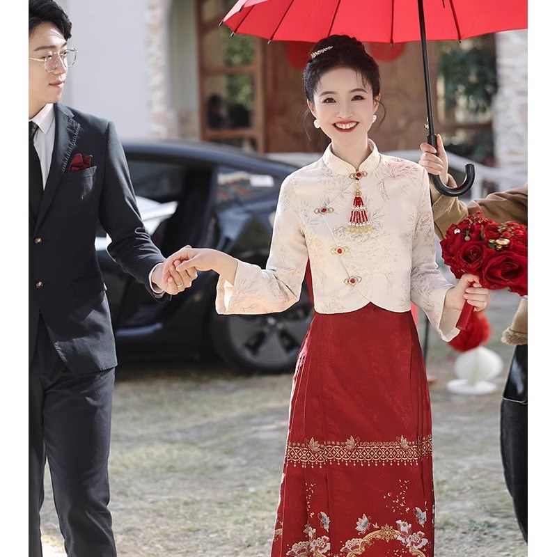 海棠记马面裙敬酒服新娘旗袍新中式婚服订婚礼服裙结婚套装改良款