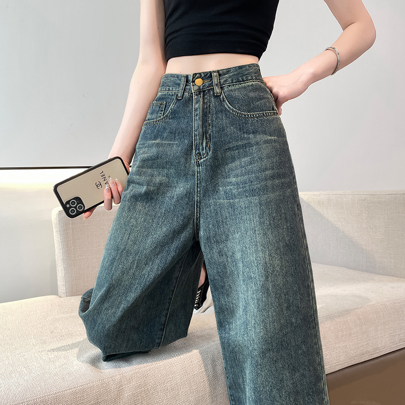 阔腿牛仔裤女八分夏季薄款2023年高腰显瘦休闲七分小个子直筒裤子