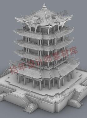 黄鹤楼古建地标犀牛模型C4D/Rhino/C4D/3dmax/mblend素材obj