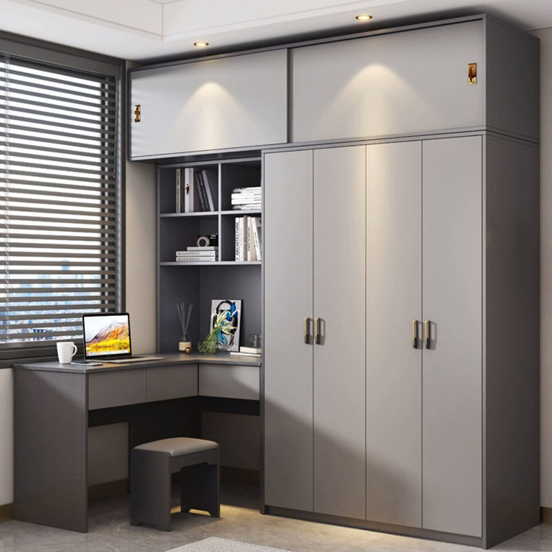 转角书桌带衣柜家用卧室实木简约现代拐角电脑桌书架衣柜组合一体