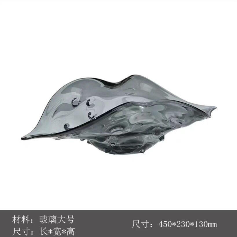 高级现代简约玻璃水果盘样板房酒柜摆件样板房间软装琉璃托盘摆设