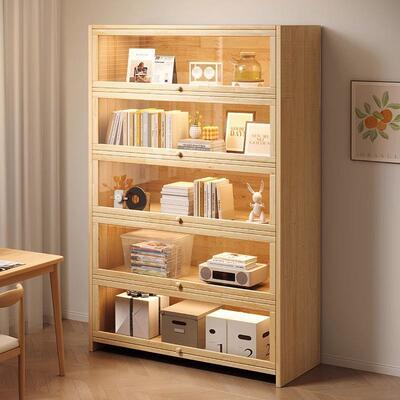 全实木防尘书柜翻门设计家用靠墙储物置物柜展示柜多层家用书柜