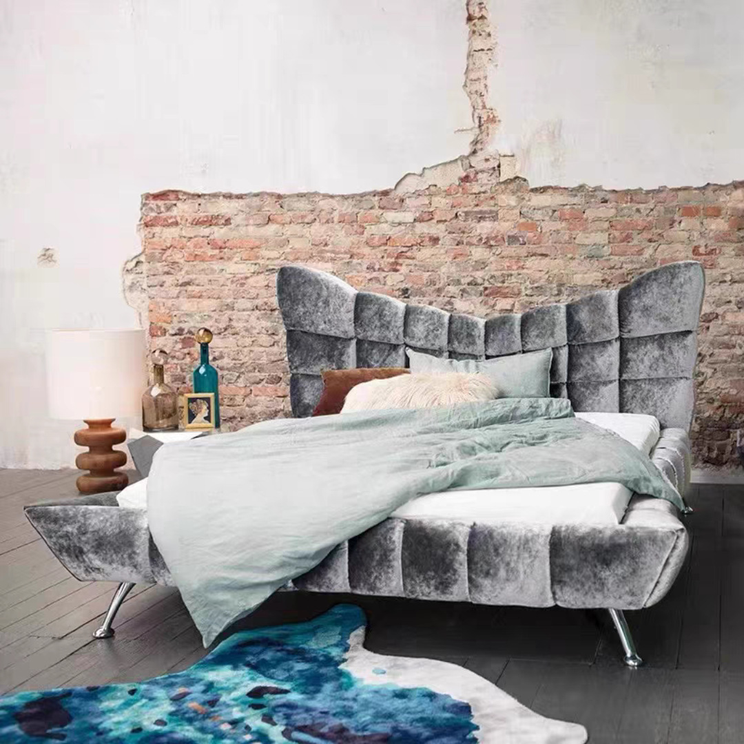 意式极简布艺时尚创意现代简约北欧软装高端大气实木床