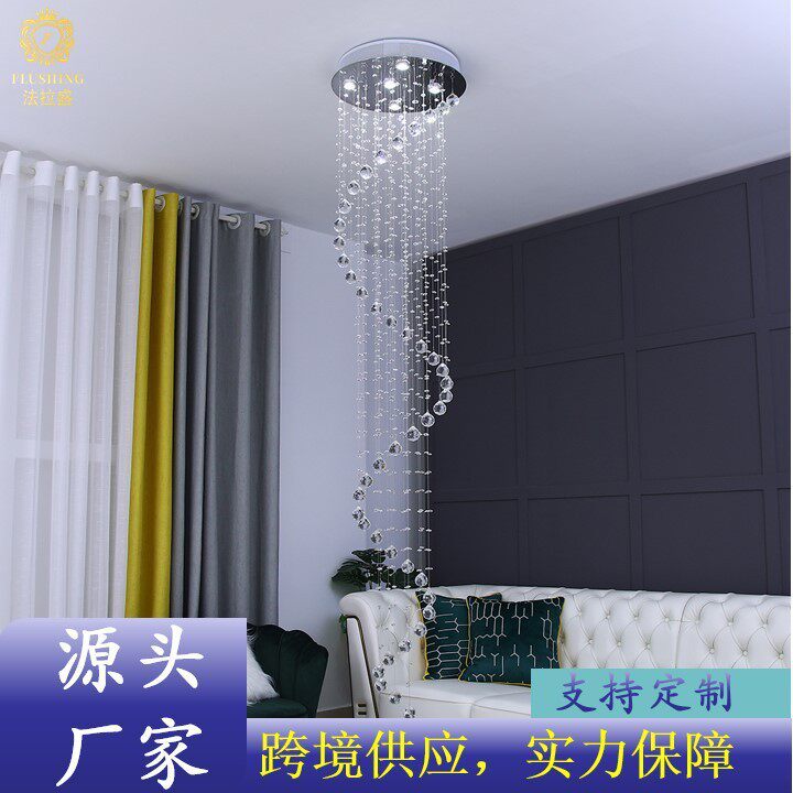 复式楼梯吊灯工程别墅螺旋灯大灯吊线灯楼高级感客厅灯长水晶吊灯