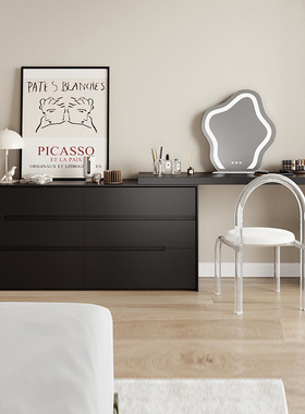 集物所制 赫本梳妆台黑色烤漆化妆桌收纳柜主卧斗柜梳妆台一体