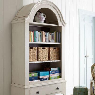 美式实木书柜落地拱形法式酒柜弧形展示柜儿童书房储物柜一体靠墙