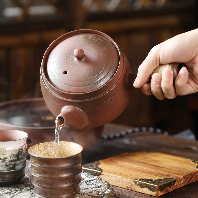古陶坊复古大煮茶壶碳烤炉黑晶炉煮茶器家用柴烧窑变红泥烧水壶带