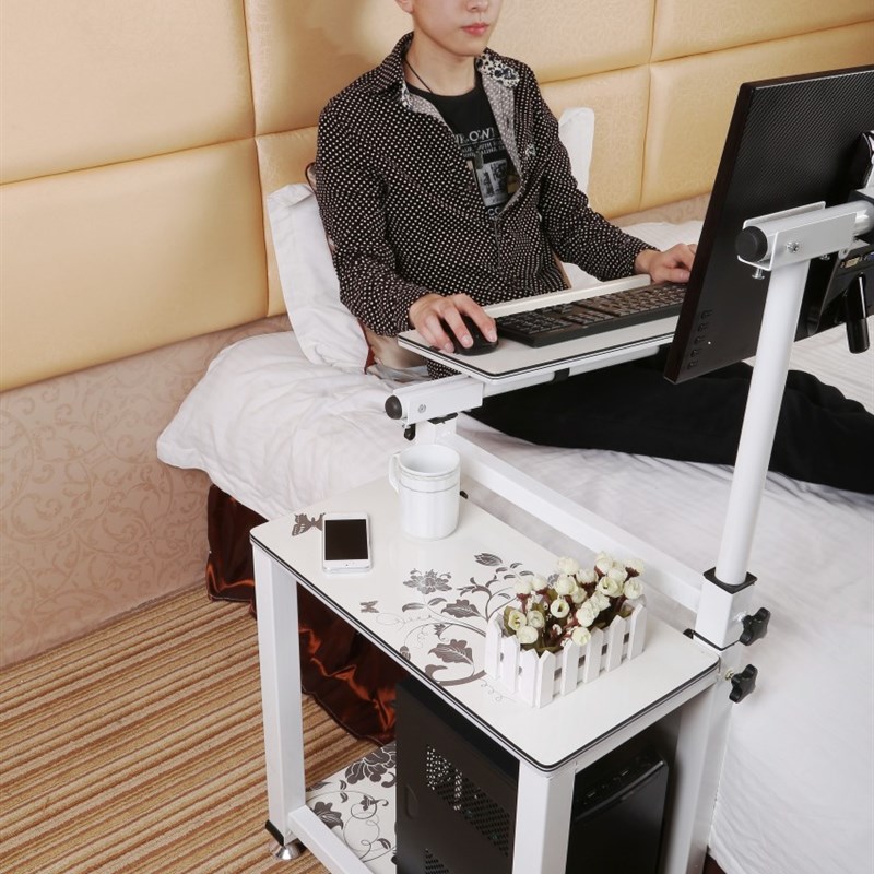 移动升降旋转无缝床边电脑桌懒人台式机床上办公电脑桌悬挂式架子
