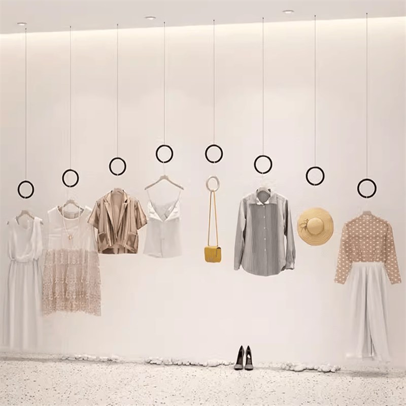 服装店钢丝绳吊架童女装店挂衣服架简约吊环婚纱展示架顶悬挂架