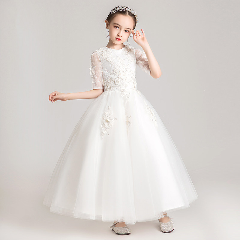 女童晚礼服公主裙蓬蓬纱儿童婚纱超长小女孩走秀花童生日2022新款