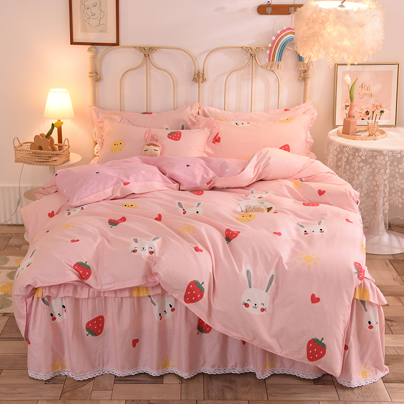 全棉床裙四件套纯棉斜纹儿童卡通活性床罩被套1.2m1.5米单人4套件