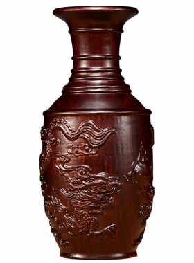 黑檀木雕刻龙凤呈祥花瓶摆件实木家居客厅中式插花新婚送礼工艺品