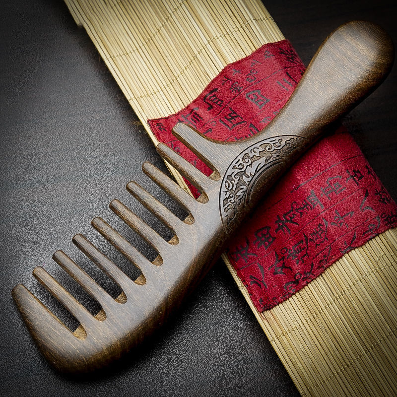 防静电天然檀木梳女士专用长发直发卷发中齿长柄家用按摩经络梳子