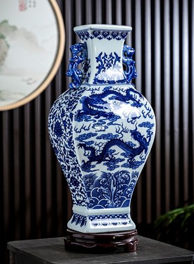 景德镇陶瓷花瓶客厅摆件大号仿古青花瓷瓶中式家居电视柜装饰花瓶