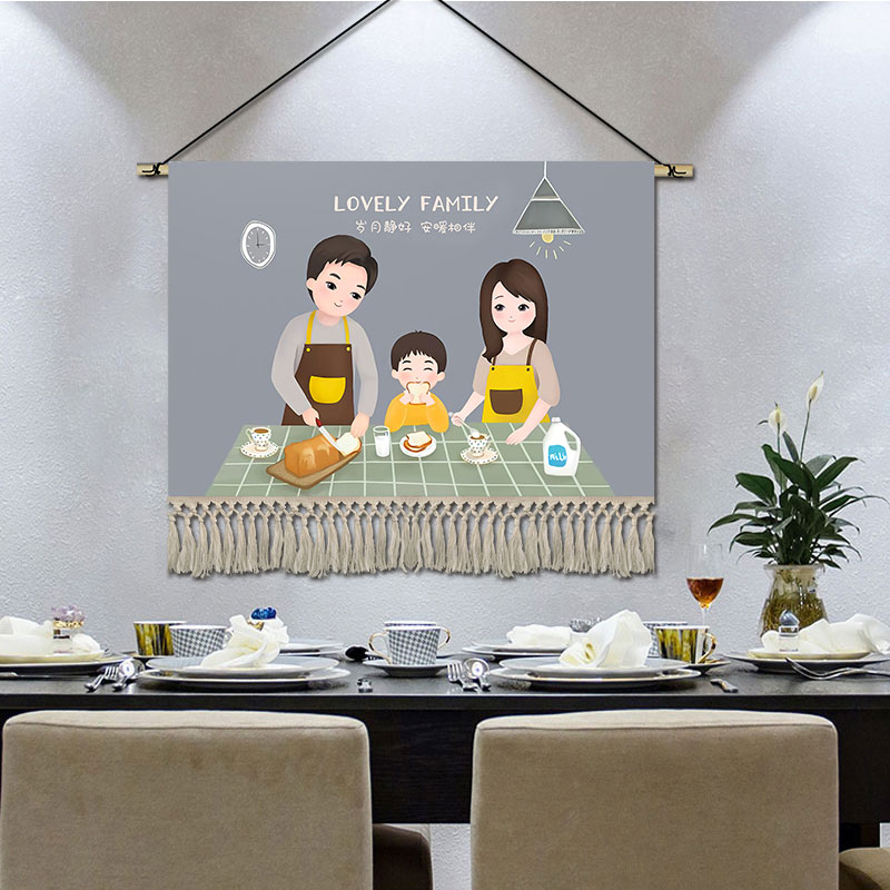 简约卡通人物挂毯布艺幸福一家挂画卧室客厅装饰画儿童房书房壁画