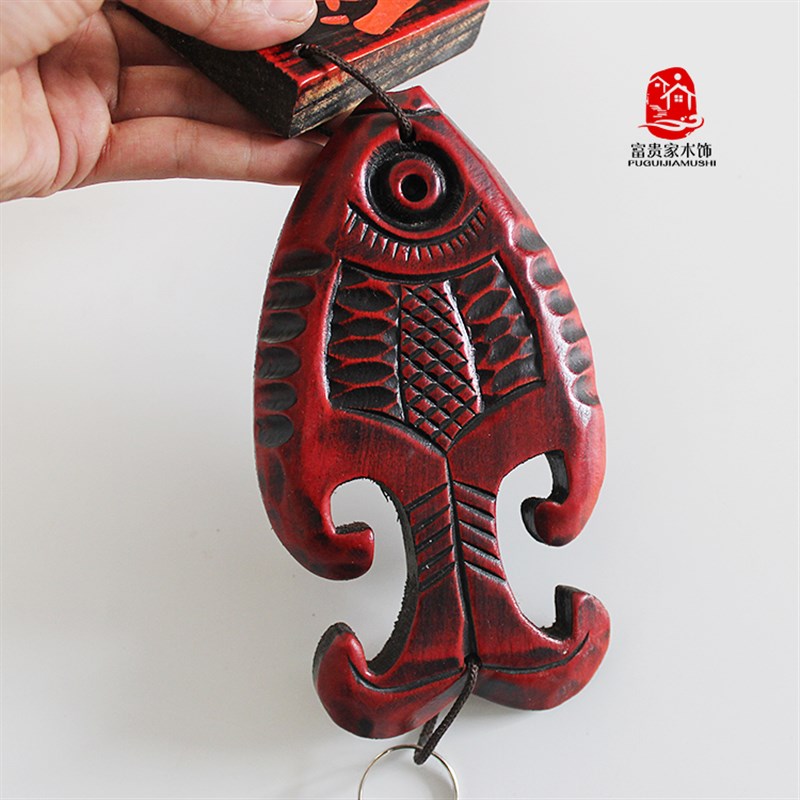 木雕小挂件实木墙壁挂饰壁饰中式中国风铃铛鱼客厅装饰品福字门饰