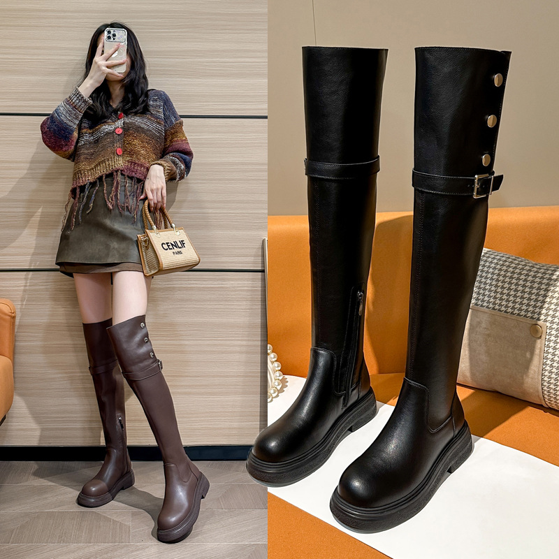 惠州马丁靴2025新款过膝靴子女胖mm长筒靴春秋厚底长靴高筒骑士靴