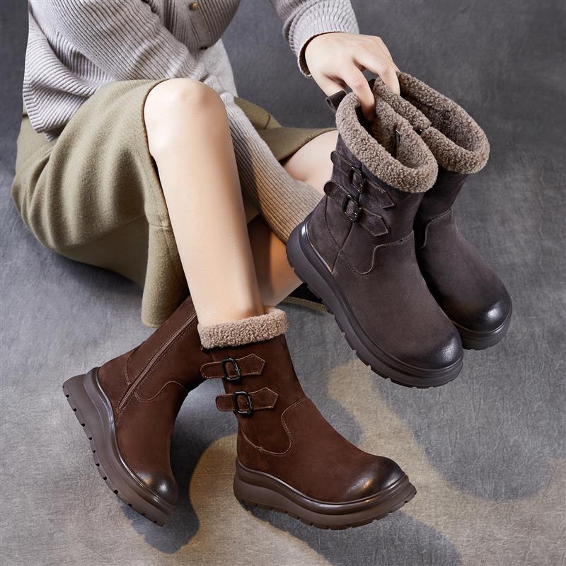 防滑厚底雪地靴女加绒加厚