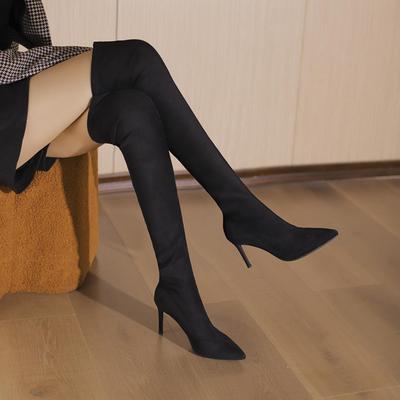 2025秋冬新款杏色过膝长靴细跟气质不掉筒黑色长筒靴尖头巨好看