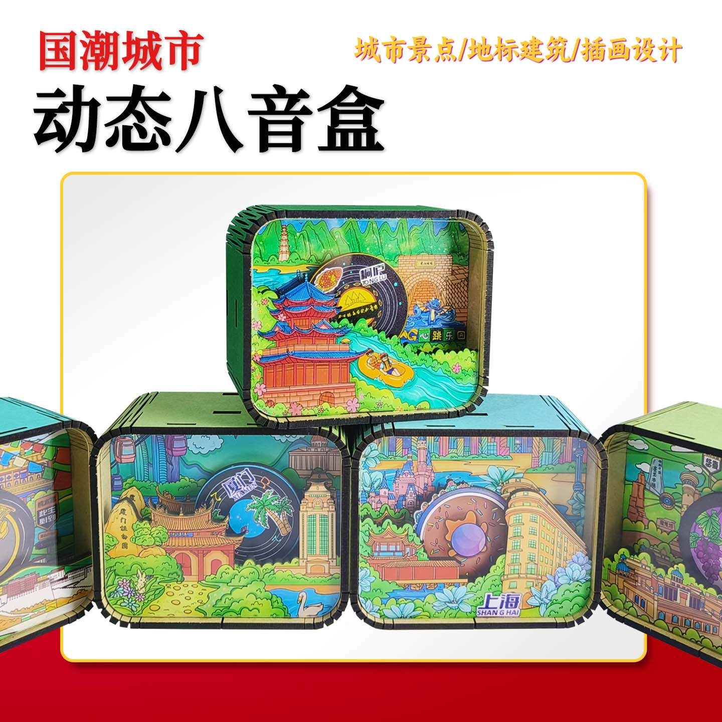 国潮城市可旋转八音盒图片