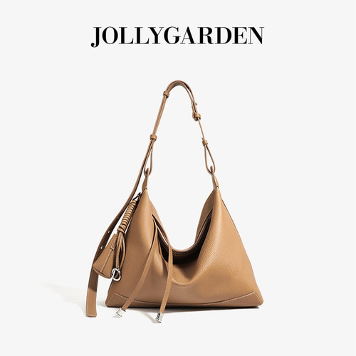 JOLLY GARDEN【自由空间】新款慵懒风牛皮通勤大容量hobo流浪包女