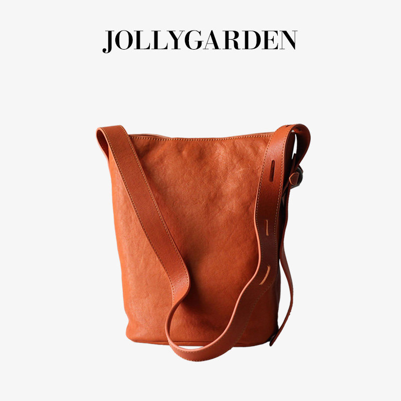 JOLLY GARDEN【若谷】新款头层牛皮宽肩带水桶包通勤单肩斜挎女包,箱包皮具/热销女包/男包,水桶包,淘宝优惠券,粉丝福利购,淘宝优惠卷