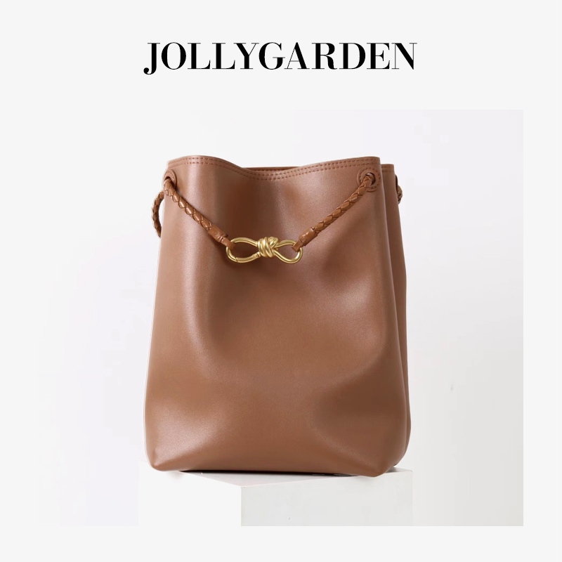 真皮编织水桶包大容量女包