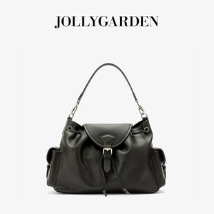 JOLLY GARDEN【虹悦】新款真皮抽绳hobo托特包手提单肩斜挎双肩包