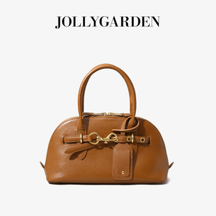 秋冬棕色真皮手提贝壳包通勤大容量斜挎女包 潮汐 JOLLY GARDEN
