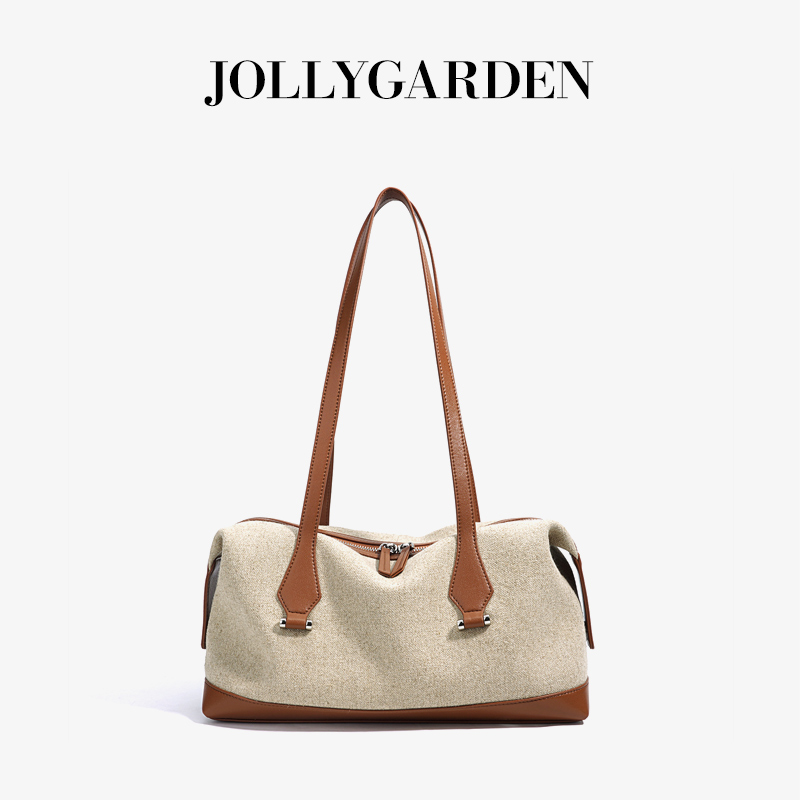 JOLLYGARDEN牛皮帆布拼接波士顿