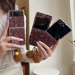 3女款 吉能虎新款 W23Flip保护套 鎏金线条小狗适用三星ZFlip7带毛球铃铛手机壳W24Flip全包防摔ZFlip6