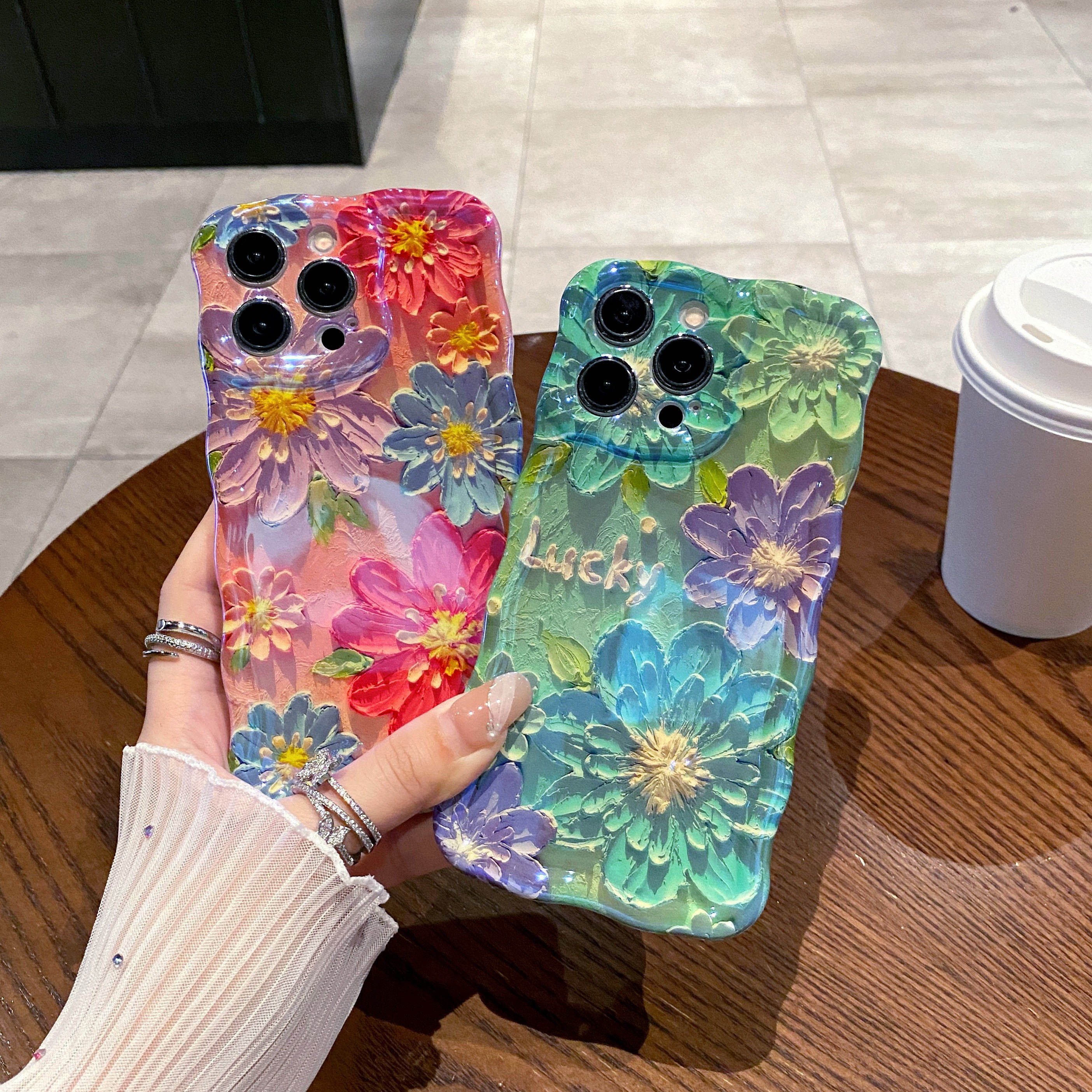 新款粉蓝樱花适用于苹果16promax手机壳iPhone15pro全包波浪边防摔14plus/13/12/11创意ins风女款保护套