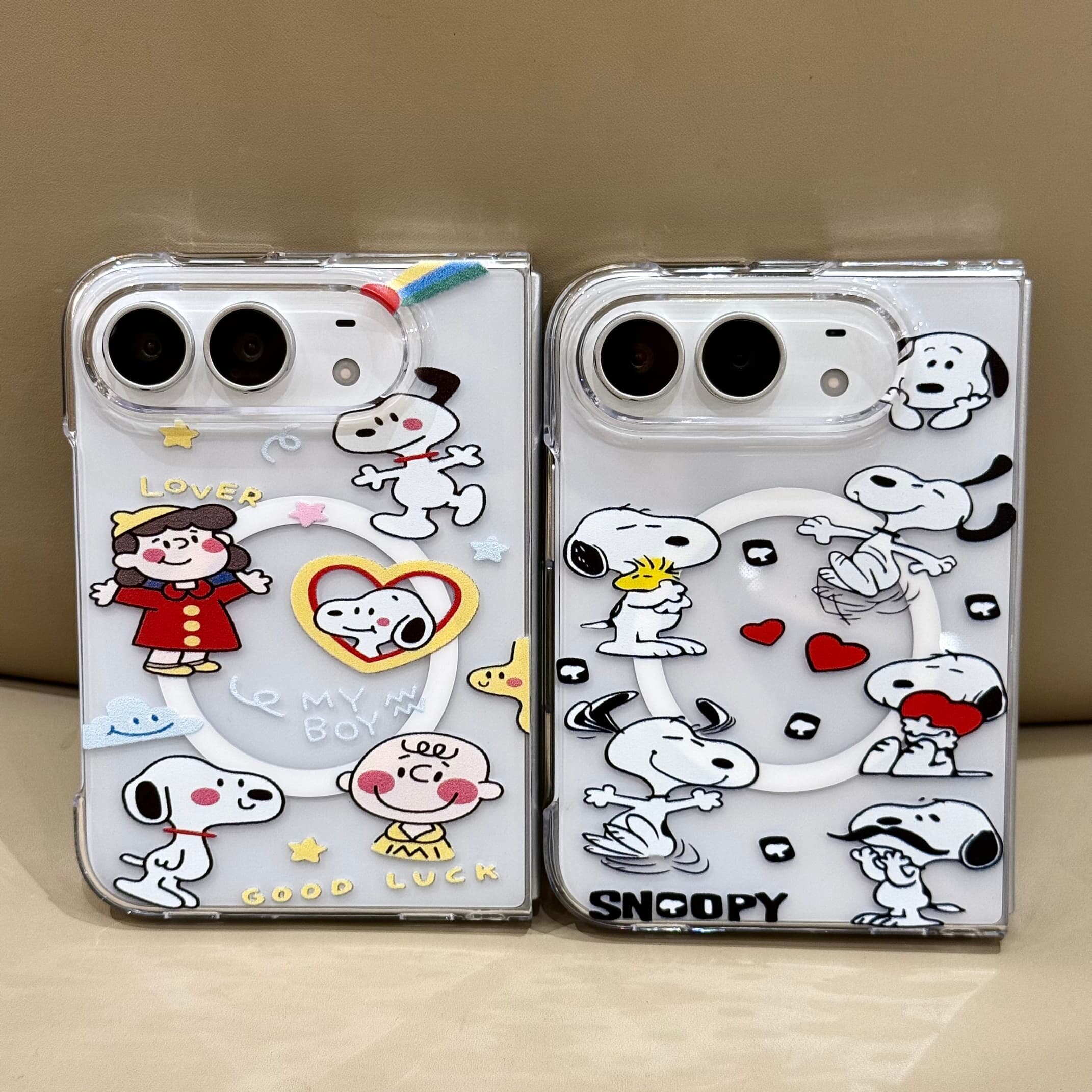 吉能虎新款爱心史努比适用于苹果iPhoneDUO带支架磁吸折叠手机外壳全包边防摔保护套