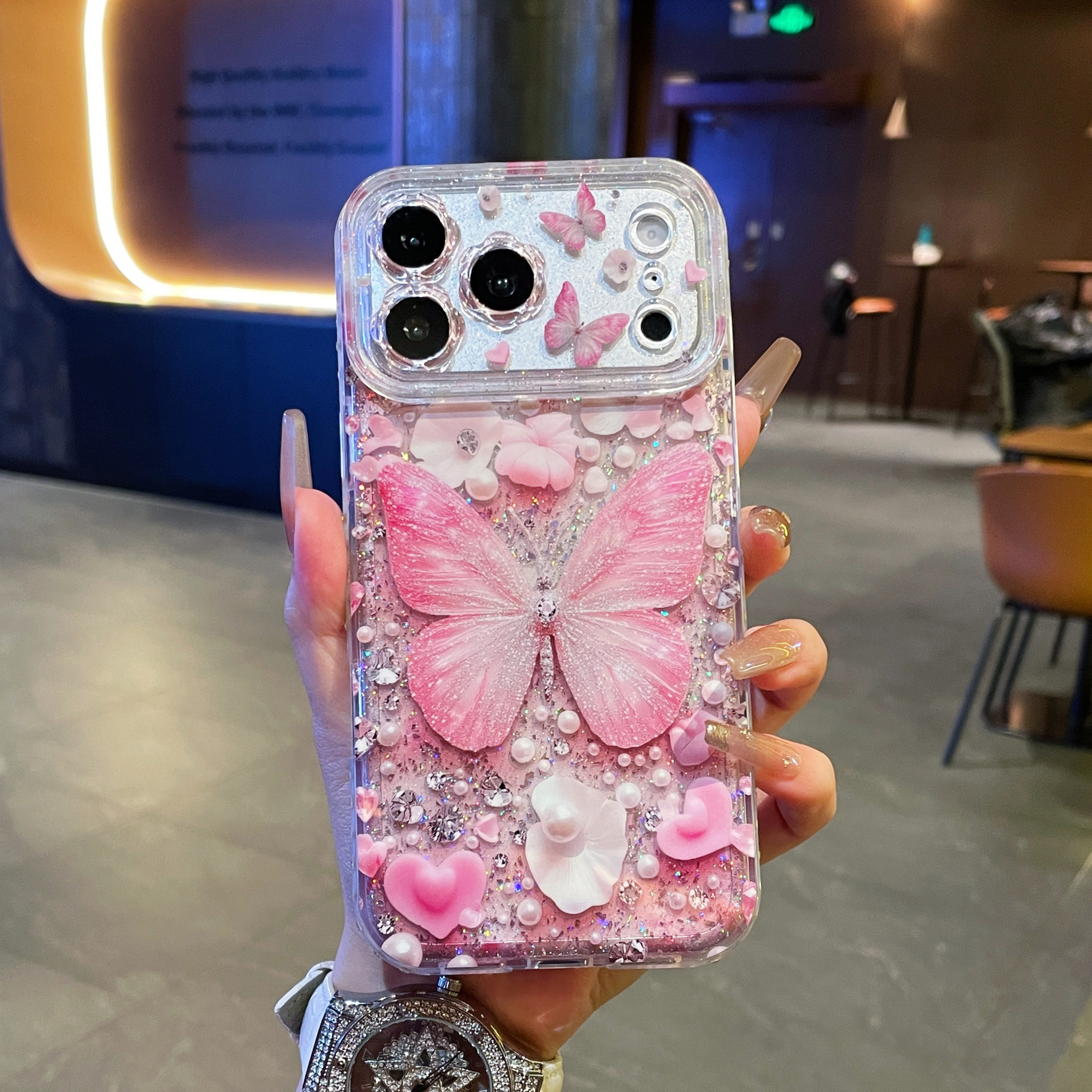 吉能虎新款碎钻粉蝶与花朵粉蝶适用于苹果17promax手机外壳iPhone16pro全包边防摔15/14/13保护套