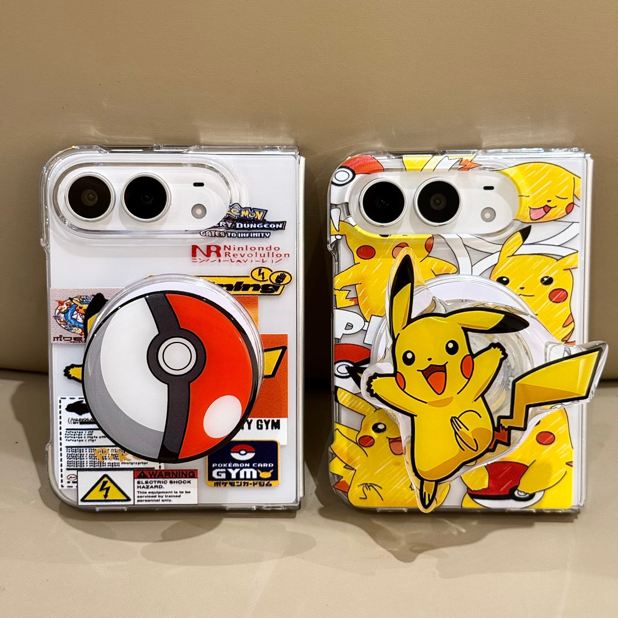 吉能虎新款皮卡丘适用于苹果iPhoneDUO带手链支架磁吸折叠手机外壳全包边防摔保护套