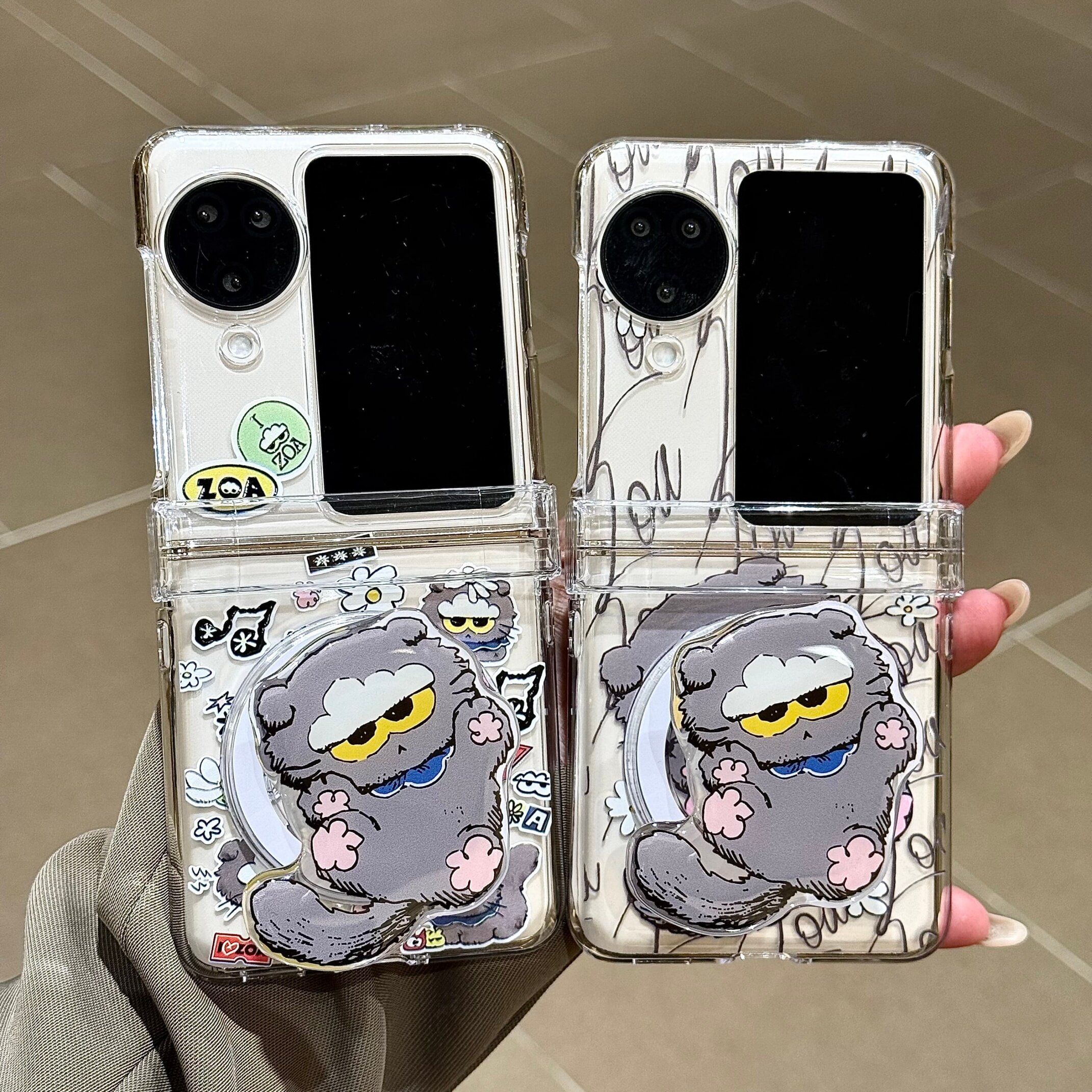 新款GD搞怪猫适用于OPPOFindN3Flip带支架手链磁吸折叠手机壳FindN3Flip全包防摔保护套
