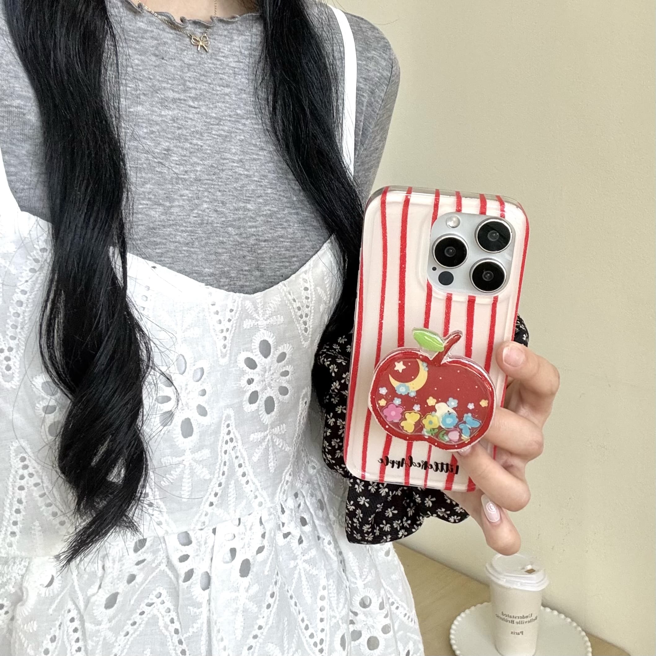 吉能虎新款红色条纹适用于苹果16promax带摇摇乐支架手机壳iPhone15pro全包边防摔14/13创意ins风女款保护套