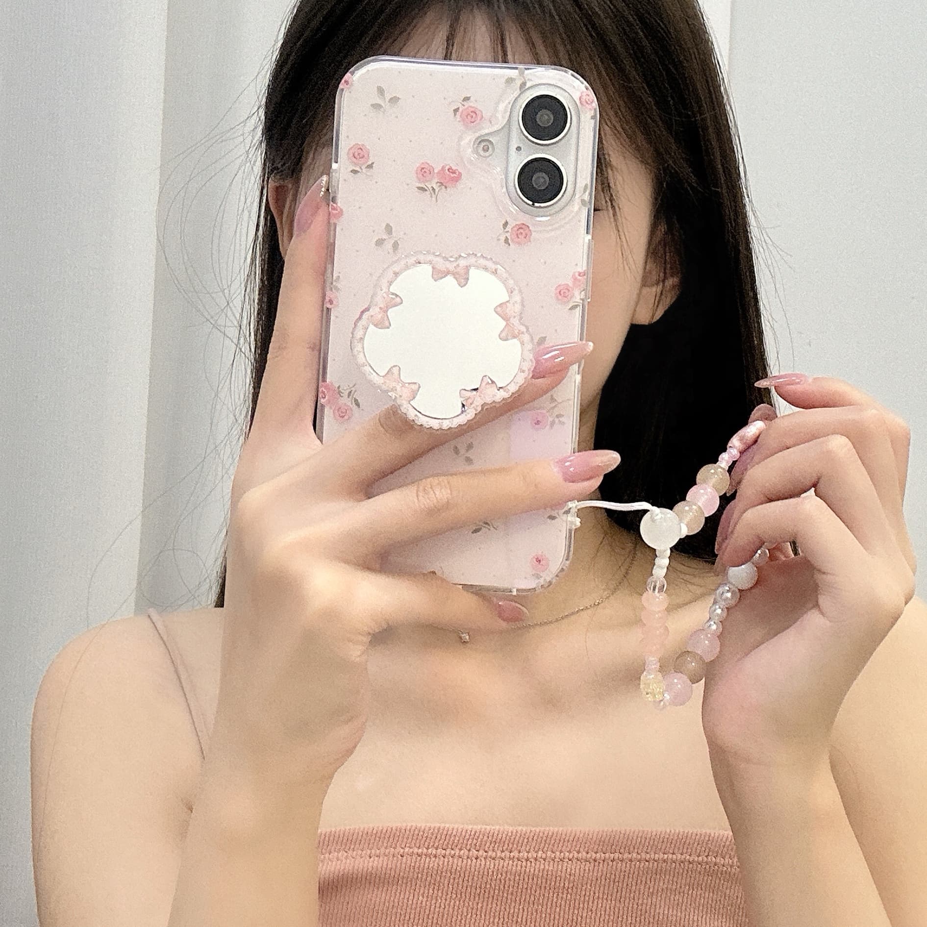 吉能虎新款满屏玫瑰花适用于苹果16promax带镜子支架手链手机壳iPhone15pro全包边防摔14创意ins风女款保护套