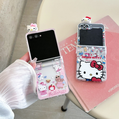 吉能虎新款趴趴KT猫粉色和红色适用三星ZFlip7FE带手链手机壳W24Flip全包防摔ZFlip6/5/4/3/W23Flip保护套