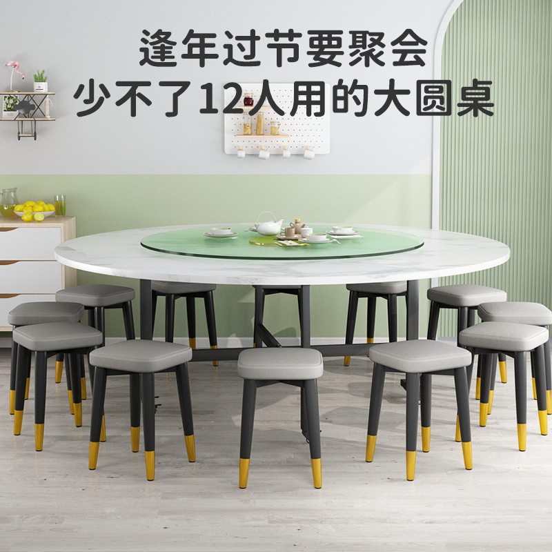 折叠圆桌餐桌家用大圆桌带转盘家庭聚餐吃饭桌子12人小户型省空间