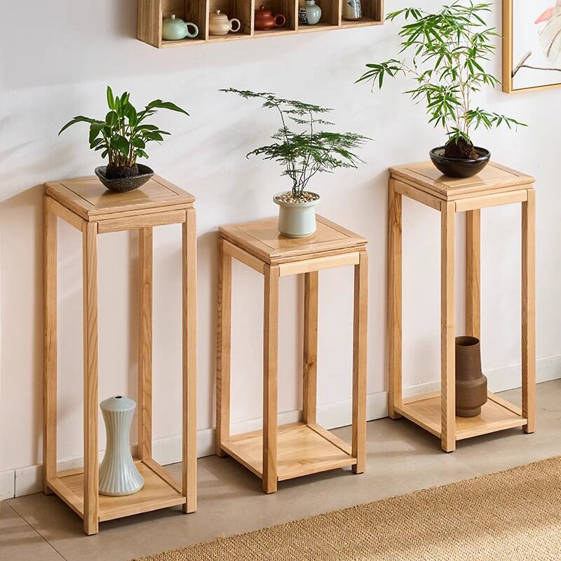 白蜡木实木北欧原木色落地花架