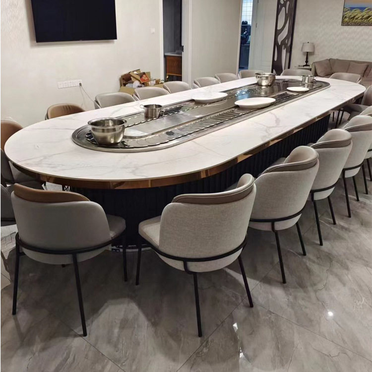 寿司椭圆形旋转回旋岩板电动桌酒店会所酒楼一人一位火锅电动桌椅