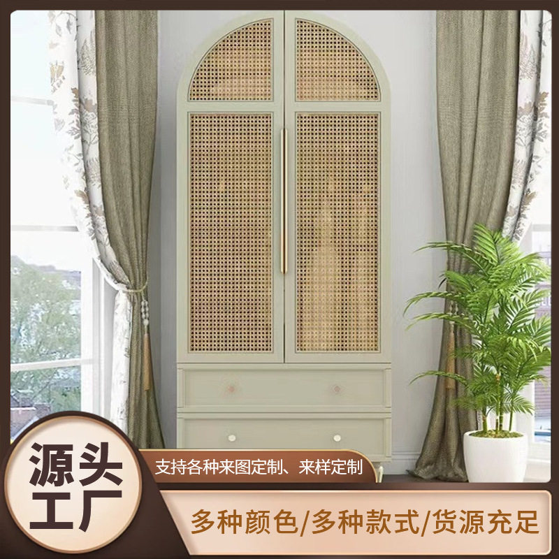 法式奶油风实木拱形双门衣柜